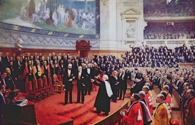 1823年12月27日、ソルボンヌで開催されたルイパスツールのジュビリー（1923年「シャンテクレア」より）